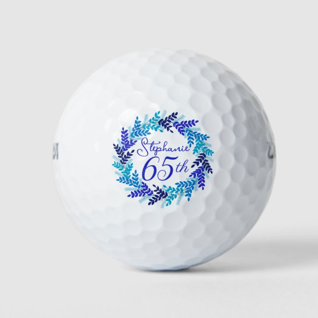 Elegant Blue Wreath 65th Birthday Golf Balls (Front)