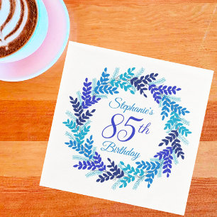 Elegant Blue Wreath 85th Birthday Party Napkin