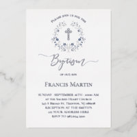 elegant blue wreath Baptism silver