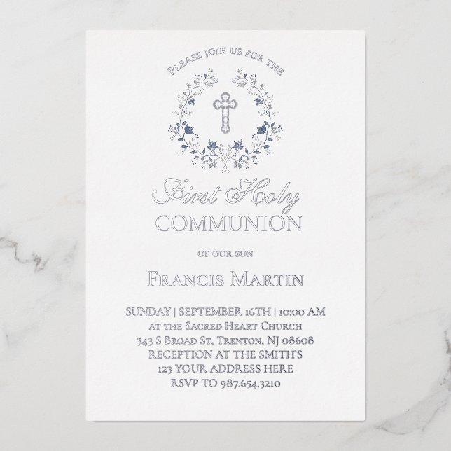 elegant blue wreath first holy communion (Front)