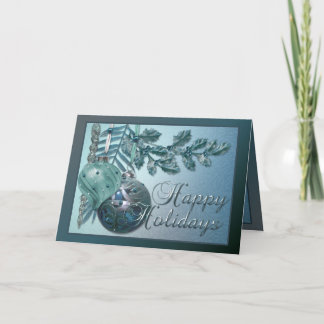 Elegant Blue X-Mas Ornaments Holiday Card