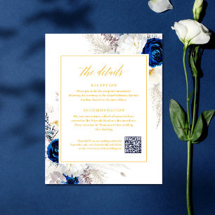 Elegant Blue & Yellow Floral Details RSVP QR Code Enclosure Card