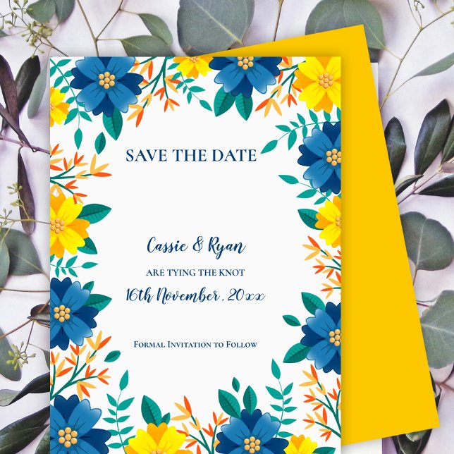 Elegant Blue Yellow Floral Wedding Save the Date (Elegant Blue Yellow Floral Wedding Save the Date)