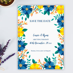 Elegant Blue Yellow Floral Wedding Save the Date