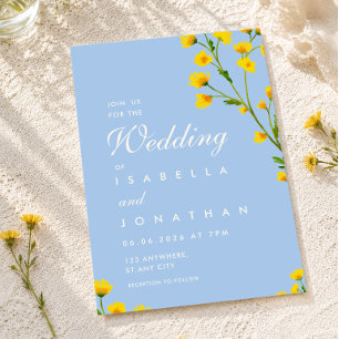 Elegant blue & Yellow floral wildflowers wedding I Invitation