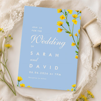 Elegant blue & Yellow floral wildflowers wedding  Invitation