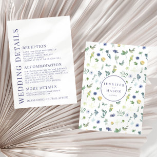 Elegant blue yellow flower wedding details cards