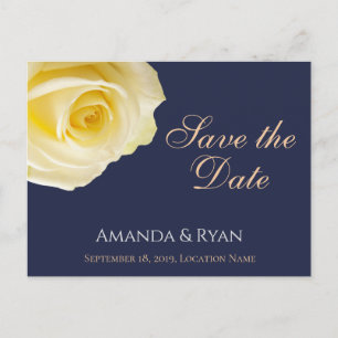Elegant Blue Yellow Rose Wedding Save the Date Announcement Postcard