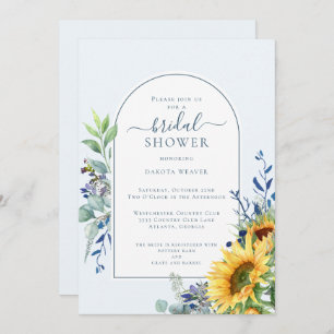 Elegant Blue Yellow Sunflower Bridal Shower  Invitation