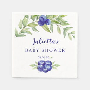 Elegant Blueberry and Greenery Foliage Baby Shower Napkin