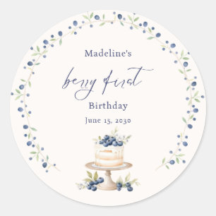 Elegant Blueberry Berry First Birthday Classic Round Sticker