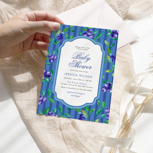 Elegant Blueberry Berry Sweet Baby Shower Invitation (Creator Uploaded)
