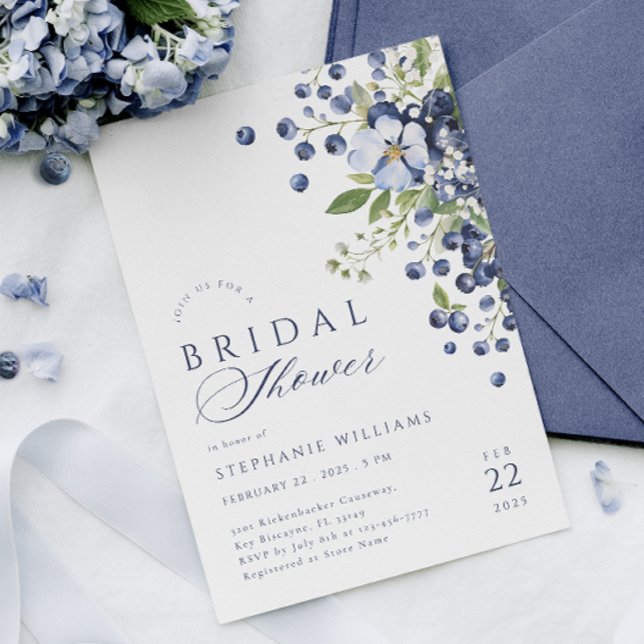 Elegant Blueberry Bridal Shower Invitation (Creator Uploaded)