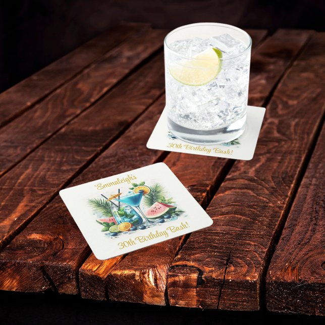 Elegant Blueberry Brunch 30th Birthday Celebration Square Paper Coaster (Creator Uploaded)