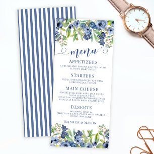 Elegant blueberry floral wedding menu cards