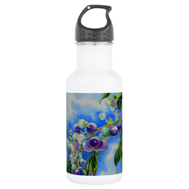 Elegant blueberry watercolor painting 532 ml water bottle (Front)