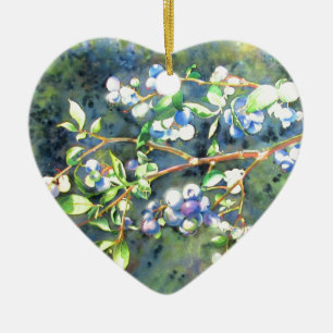Elegant blueberry watercolor painting ceramic tree decoration