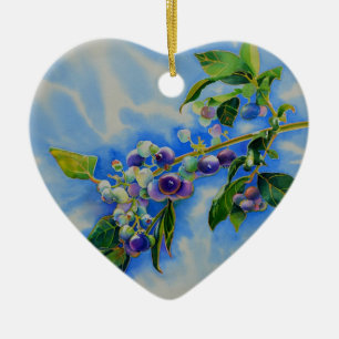 Elegant blueberry watercolor painting ceramic tree decoration