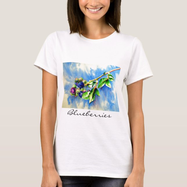 Elegant Blueberry watercolor painting T-Shirt (Front)