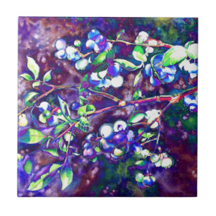 Elegant blueberry watercolor painting  tile