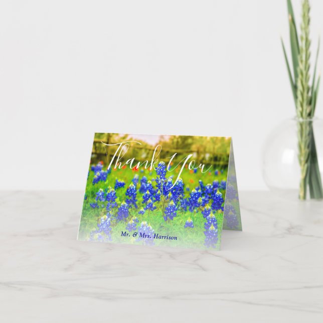 Elegant Bluebonnets Spring Wedding Thank You Note (Front)