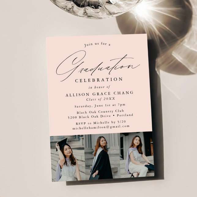 Elegant Blush 3 Photo Graduation Party Invitation (Creator Uploaded)