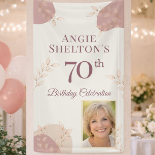 Elegant Blush 70th Birthday Photo Celebration  Banner