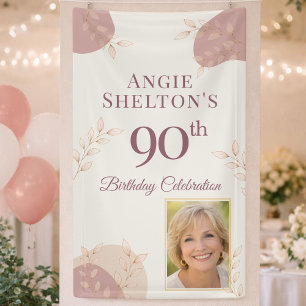 Elegant Blush 90th Birthday Photo Celebration  Banner