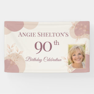 Elegant Blush 90th Birthday Photo Celebration  Banner