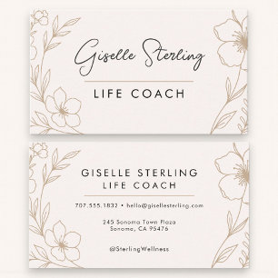 Elegant Blush and Black Botanical Life Coach Business Card