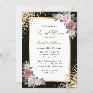 Elegant Blush and Black Floral Bridal Shower Invitation