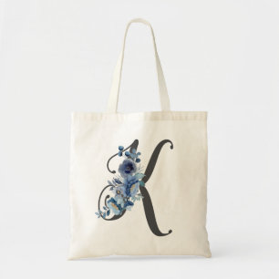 Elegant Blush and Burgundy Floral Monogram Initial Tote Bag