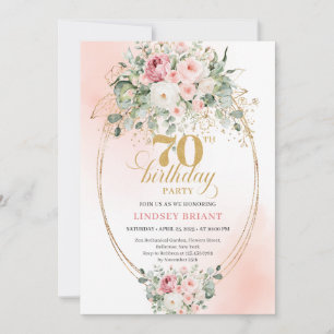 Elegant Blush and Gold 70th Birthday Invitation