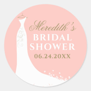 Elegant Blush and Gold Wedding Gown Bridal Shower Classic Round Sticker