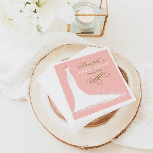 Elegant Blush and Gold Wedding Gown Bridal Shower Napkin