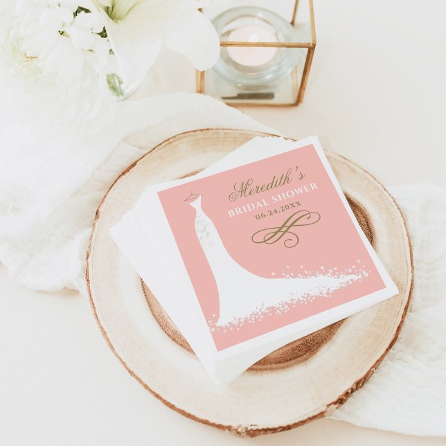 Elegant Blush and Gold Wedding Gown Bridal Shower Napkin (Creator Uploaded)