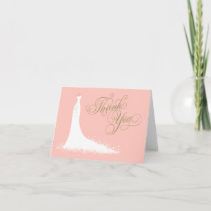 Elegant Blush and Gold Wedding Gown Bridal Shower Thank You Card