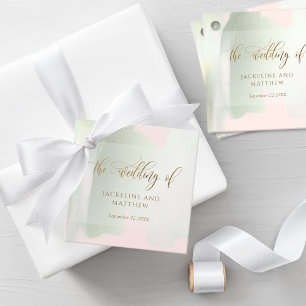 Elegant Blush and Green Brush Strokes, Wedding Favour Tags