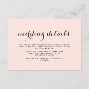 Elegant Blush and Grey Wedding Guest Details Enclosure Card