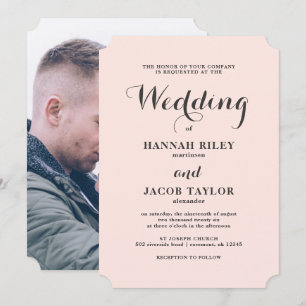 Elegant Blush and Grey Wedding Photo Invitation