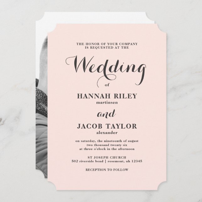 Elegant Blush and Grey Wedding Photo Invitation (Front/Back)