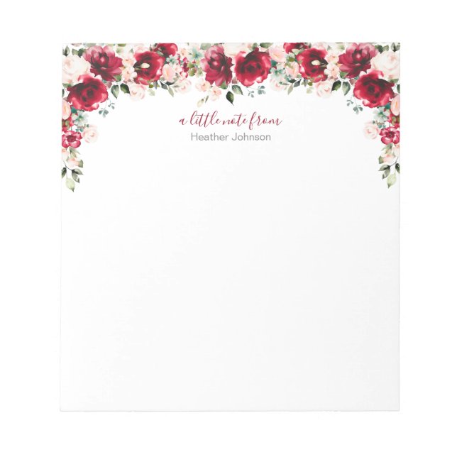 Elegant Blush and Red Rose Custom Notepad (Front)