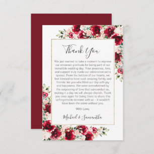 Elegant Blush and Red Roses Wedding Thank You Card