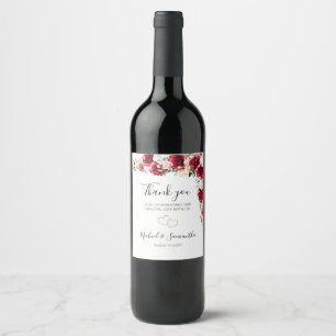 Elegant Blush and Red Roses Wedding Wine Label