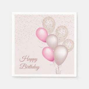 Elegant Blush Beige Balloons Birthday Paper Napkin