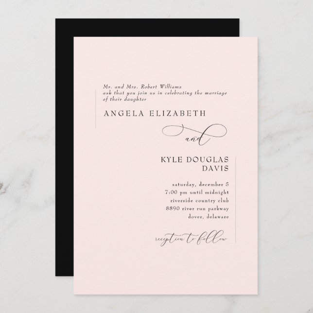 Elegant Blush & Black Bride Parents Wedding  Invitation (Front/Back)
