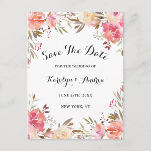 Elegant Blush Bloom Floral Wedding Save the Date Announcement Postcard