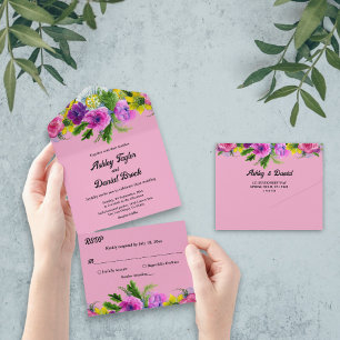 Elegant Blush Bloom Roses Summer Floral Wedding All In One Invitation