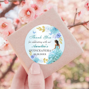Elegant Blush Blue Floral Quinceanera Birthday Classic Round Sticker