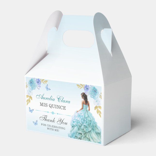 Elegant Blush Blue Floral Quinceañera Birthday  Favour Box (Front Side)